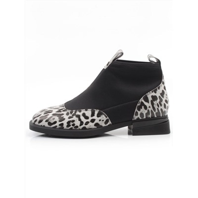 01-B44B-81H WHITE/LEOPARD Ботинки демисезонные женские (натуральная кожа, текстиль, байка)
