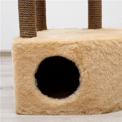 Комплекс для кошек с когтеточкой, угловой, с гамаком, 48×48×171 см, джут, искусственный мех, беж