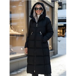 Пальто зимнее утепленное с капюшоном женское черного цвета 7729Ch