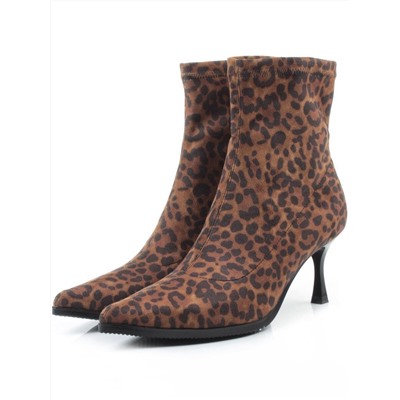 01-H26B-42PC BROWN LEOPARD Ботильоны демисезонные женские (велюр)