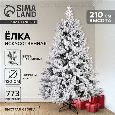 Искусственная ёлка заснеженная «ЕлкиТорг. Аляска», 210 см, d нижнего яруса 130 см, 773 смешанные шарнирные ветки