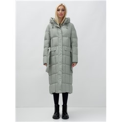Пальто утепленное стеганное зимнее с капюшоном женское зеленого цвета 9609Z