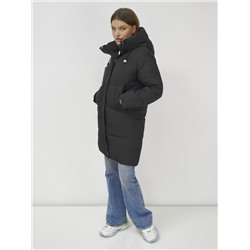 Куртка зимняя женская с капюшоном удлиненная стеганная черного цвета 9637Ch