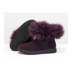 Женские ботиночки в стиле UGG из натуральной замши бордово-фиолетового цвета и натурального шикарного меха песца фиолетового цвета, Зимняя коллекция от Джино Фиджини, Б-17113-13