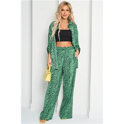 Брюки широкие зелёные с карманами