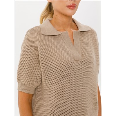 Блузка поло вязаная бежевая