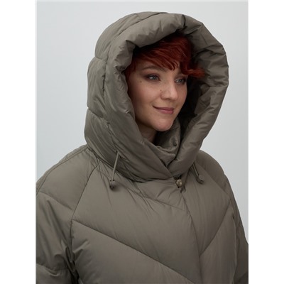 Пальто двубортная зимнее утепленное женское светло-коричневого цвета 7732SK