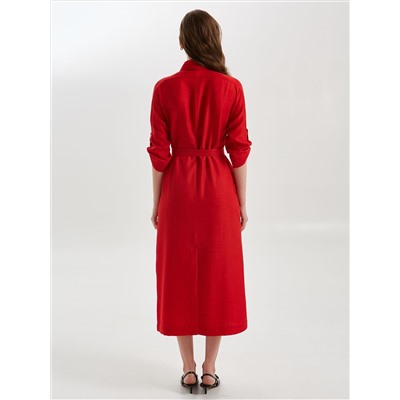 Платье А-образного силуэта красное с поясом