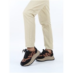 04-PDH362-1 BLACK/LEOPARD Кроссовки демисезонные женские (натуральная замша, натуральная кожа)