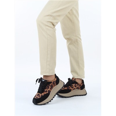 04-PDH362-1 BLACK/LEOPARD Кроссовки демисезонные женские (натуральная замша, натуральная кожа)