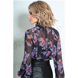 LeNata 11240 черное-в-цветы, Блуза