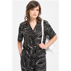 Блуза чёрная из вискозы с принтом