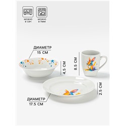 Набор детской посуды Дулевский фарфор «Зайчик», 3 предмета: тарелка 175 мл, миска 360 мл, кружка 210 мл, белый