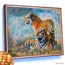 Алмазная мозаика на подрамнике 30x40 Тигры / YSG0217 /уп 40/полное заполнениеПРОМО АКЦИЯ