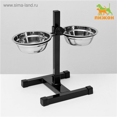 Подставка с мисками, 2×350 мл, высота 30 см, разборная, чёрная