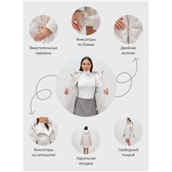 Куртка зимняя женская классическая с капюшоном бежевого цвета 7671B