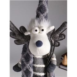 Интерьерная кукла текстильная «Лосиха в сером наряде, с лыжами», 14×12×45 см