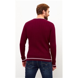 Пуловер с контрастной V-образной горловиной F221-15-3010 бордовый