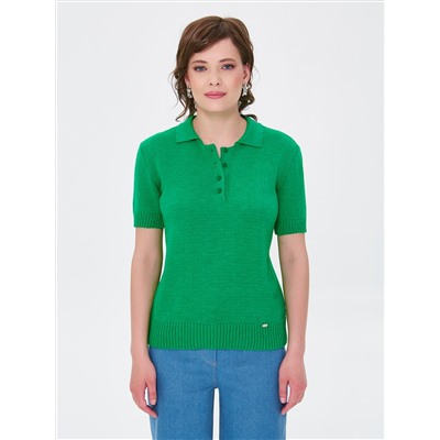 Футболка-поло вязаная зелёного цвета