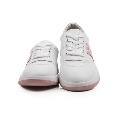 03-YA345-2 WHITE/PINK Полуботинки спортивные женские (натуральная кожа, натуральная замша)