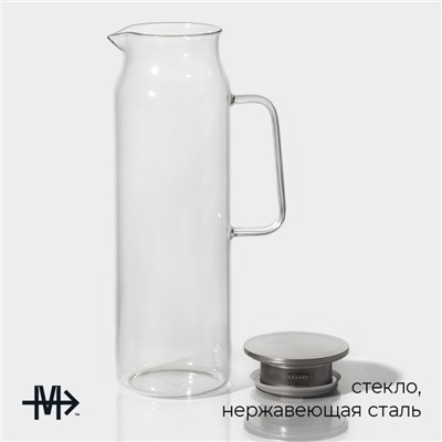 Кувшин для воды Magistro «Богема», 2 л, 9.7×32 см, с металлической крышкой, стекло, прозрачный, серебристая крышка