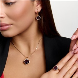 Комплект ювелирной бижутерии коллекция "Дубай" серьги, кулон и кольцо 19 р, покрытие позолота, вставка: стекло и цирконы, цвет: фиолетовый и прозрачный, арт.414.553-19