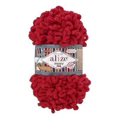 Плюшевая пряжа для вязания руками ALIZE, Puffy fine, 100% микрополиэстер, 14.5 м/100 г, (56 красный)