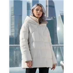 Куртка женская зимняя с капюшоном большого размера бежевого цвета 1170B