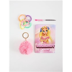 Подарочный набор: блокнот А6, 8 л., резиночки, брелок-пушистик, мини ручка «Принцесса»