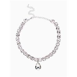 Колье «Драгоценность» капля, белое в серебре, 34 см