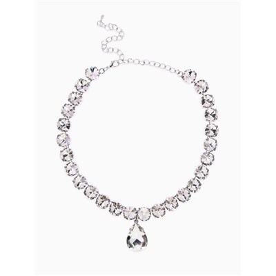 Колье «Драгоценность» капля, белое в серебре, 34 см