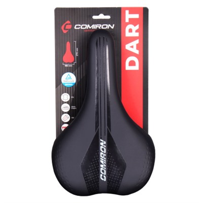 Седло велосипедное MTB COMIRON DART M001 270X195, Технологии: DW, ED. Верх: PU с прессованым принтом/Цвет: Чёрный /уп 30/