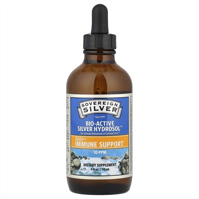 Sovereign Silver, Bio-Active Silver Hydrosol, коллоидное серебро для ежедневной поддержки иммунитета, с дозатором-пипеткой, 10 част./млн, 118 мл (4 жидк. унции)