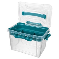Ящик для хранения универсальный GRAND BOX, 6.65 л, голубой, с замками и вставкой - органайзером