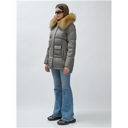Куртка женская зимняя с мехом енот премиум класса серого цвета 3215Sr