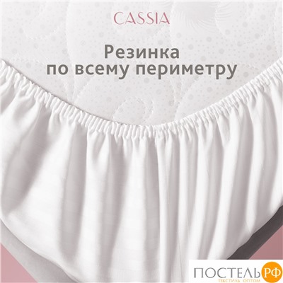 CASSIA ЛЮКС Страйп Сатин бел Простыня на резинке 180х200х30-1, 1 пр., хл/сатин