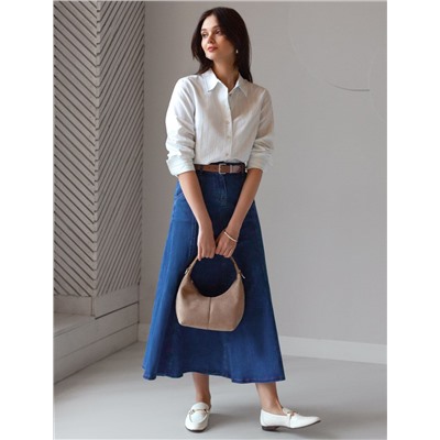 Блузка свободного силуэта в тонкую полоску из эластичного хлопка с добавлением льна