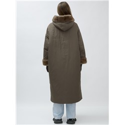 Пальто зимнее женское с норкой большого размера коричневого цвета 25008K