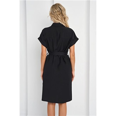 Платье-рубашка чёрное с поясом