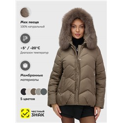 Куртка зимняя женская с мехом и капюшоном тренд коричневого цвета 7759K