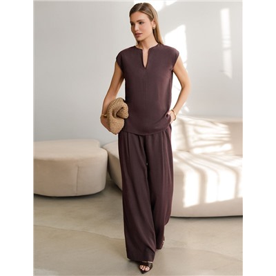 Свободный топ с V-вырезом и цельнокроеным коротким рукавом изо льна с вискозой