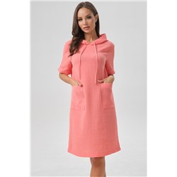 Платье коралловое с капюшоном