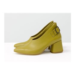 Дизайнерские туфли перчатки (glove shoes) с ремешком, на невысоком обтяжном каблуке, выполнены из натуральной итальянской кожи горчичного цвета, Новая Коллекция от Gino Figini, Т-2056-01