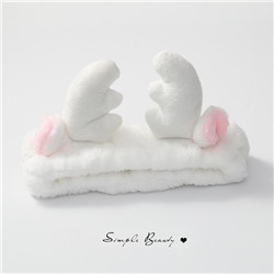 Повязка косметическая плюшевая Оленьи рожки с ушами, Цвет Белый