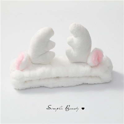 Повязка косметическая плюшевая Оленьи рожки с ушами, Цвет Белый