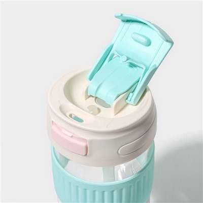 Стакан Magistro «Трэвел», 570 мл, 8.9×8.3×18 см, с трубочкой и крышкой, стекло, прозрачный, голубой