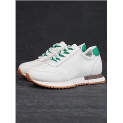 05-PDJ66-2 BEIGE/GREEN Кроссовки женские (натуральная кожа)