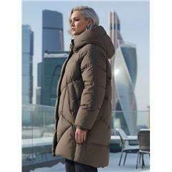 Пальто двубортная зимнее утепленное женское коричневого цвета 7732K