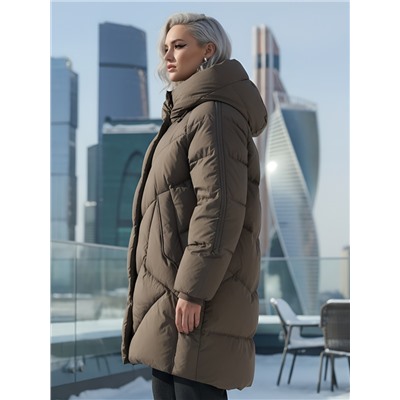 Пальто двубортная зимнее утепленное женское коричневого цвета 7732K