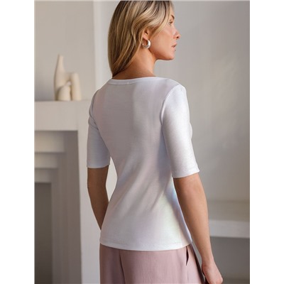 Футболка облегающая из хлопка в рубчик с U вырезом и матовым покрытием металлик